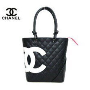 CHANEL Cambon Tote Bag Handbag Calfskin Coco Mark Black White Pink